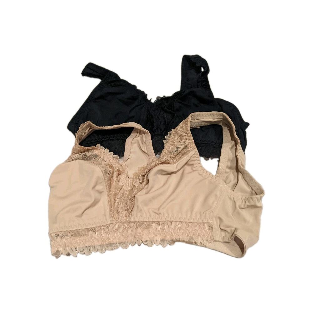 Breezies Women's Wireless Lace Bralette Bra Set 2-Pack Beige/Black M